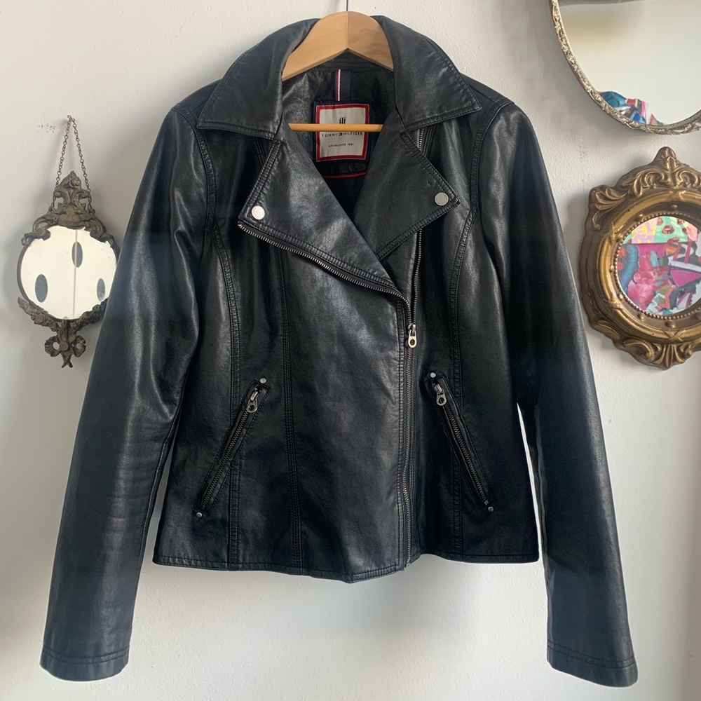 Black Tommy Hilfiger Faux Leather Jacket Size M